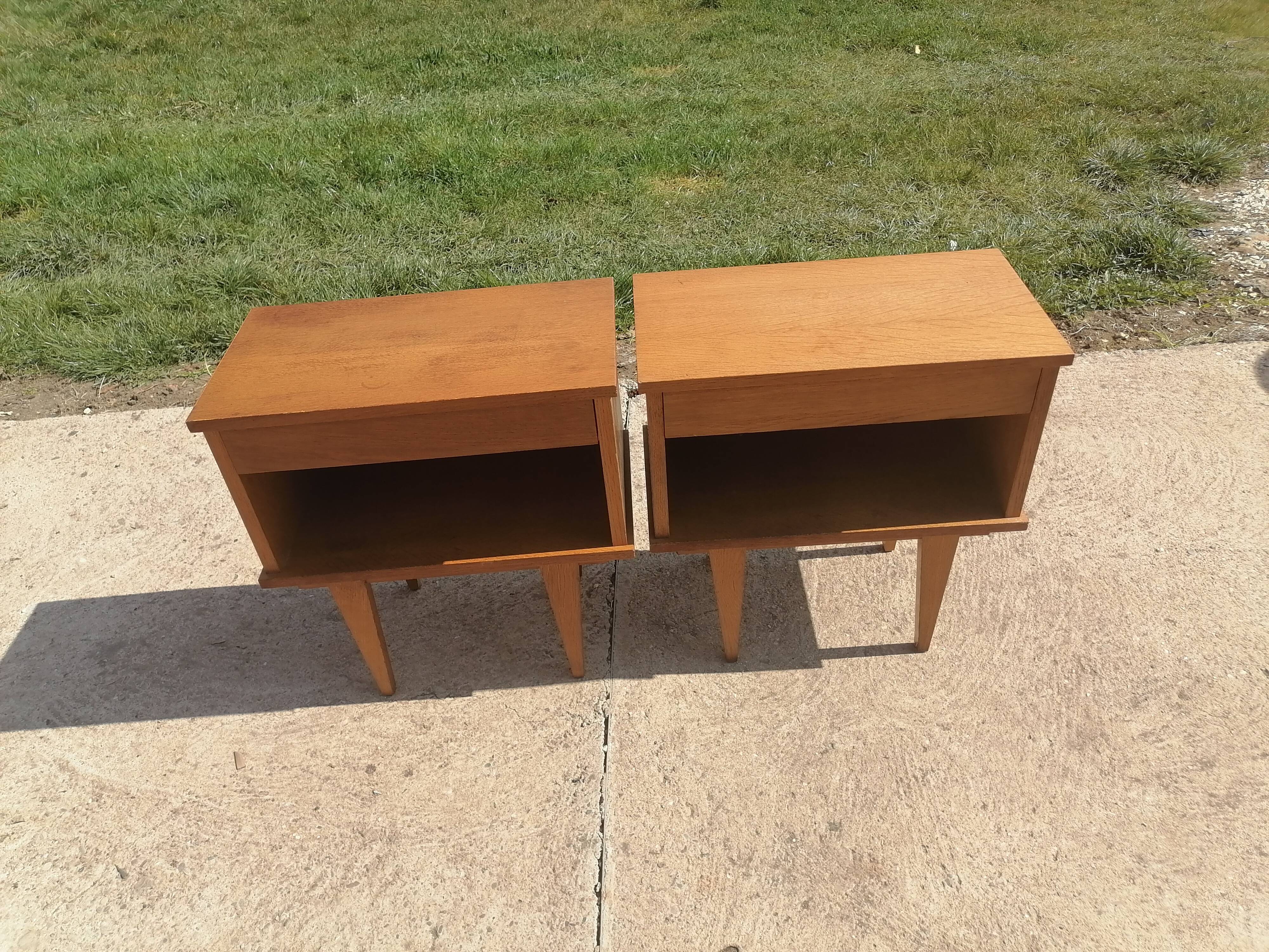 Set of 2 bedside tables Scandinavian style 1960 50 light wood