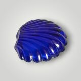 Vintage shell butter dish in stainless steel and cobalt blue glass with knife
