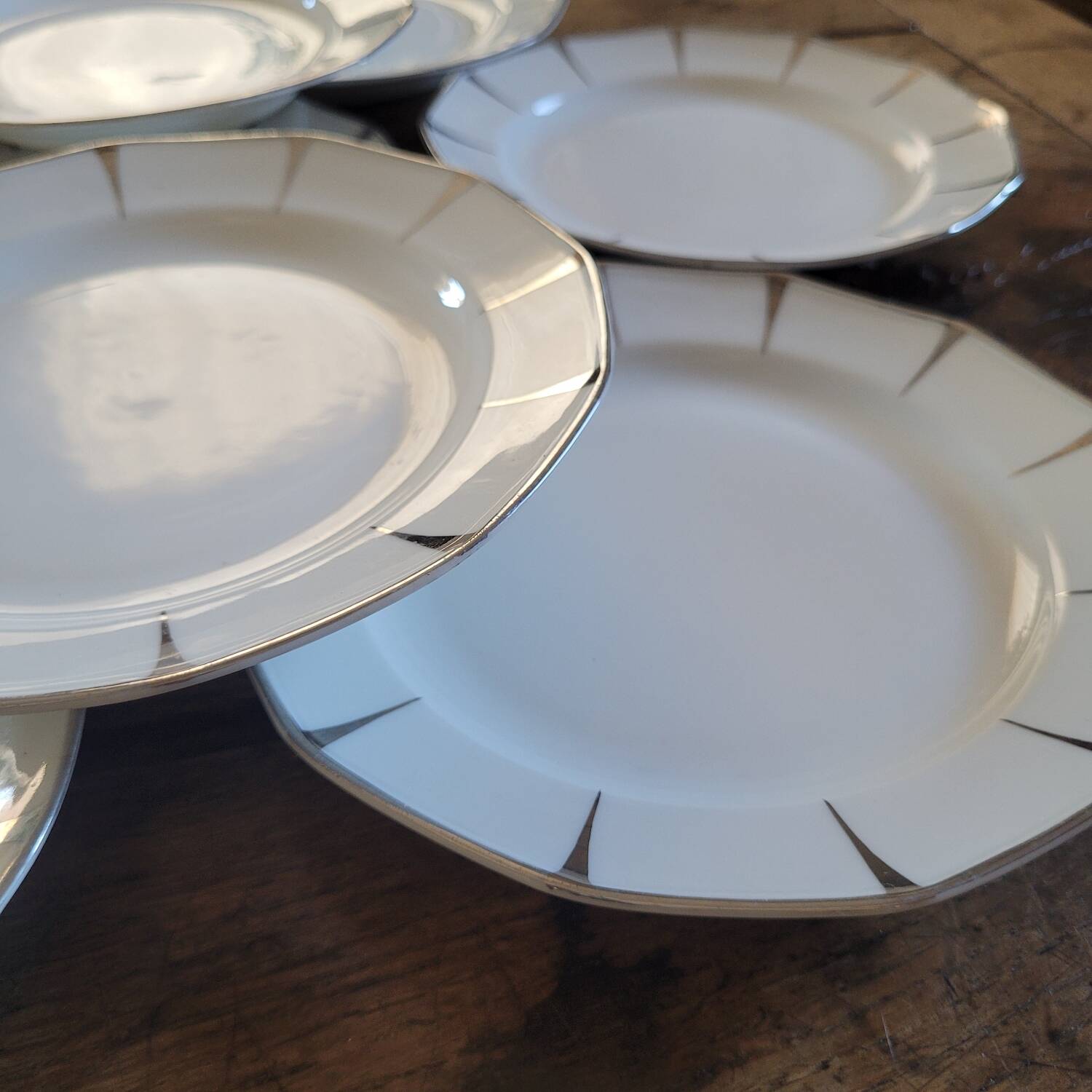 8 Dessert Plates in Limoges Porcelain - Silver Rim, Mid-20th Century