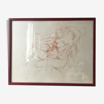 Lithographie « Femme nue allongée » en sanguine par Marcel Gili