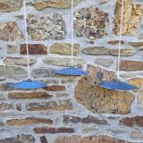 Set of 3 industrial pendant lights in blue enamelled sheet metal