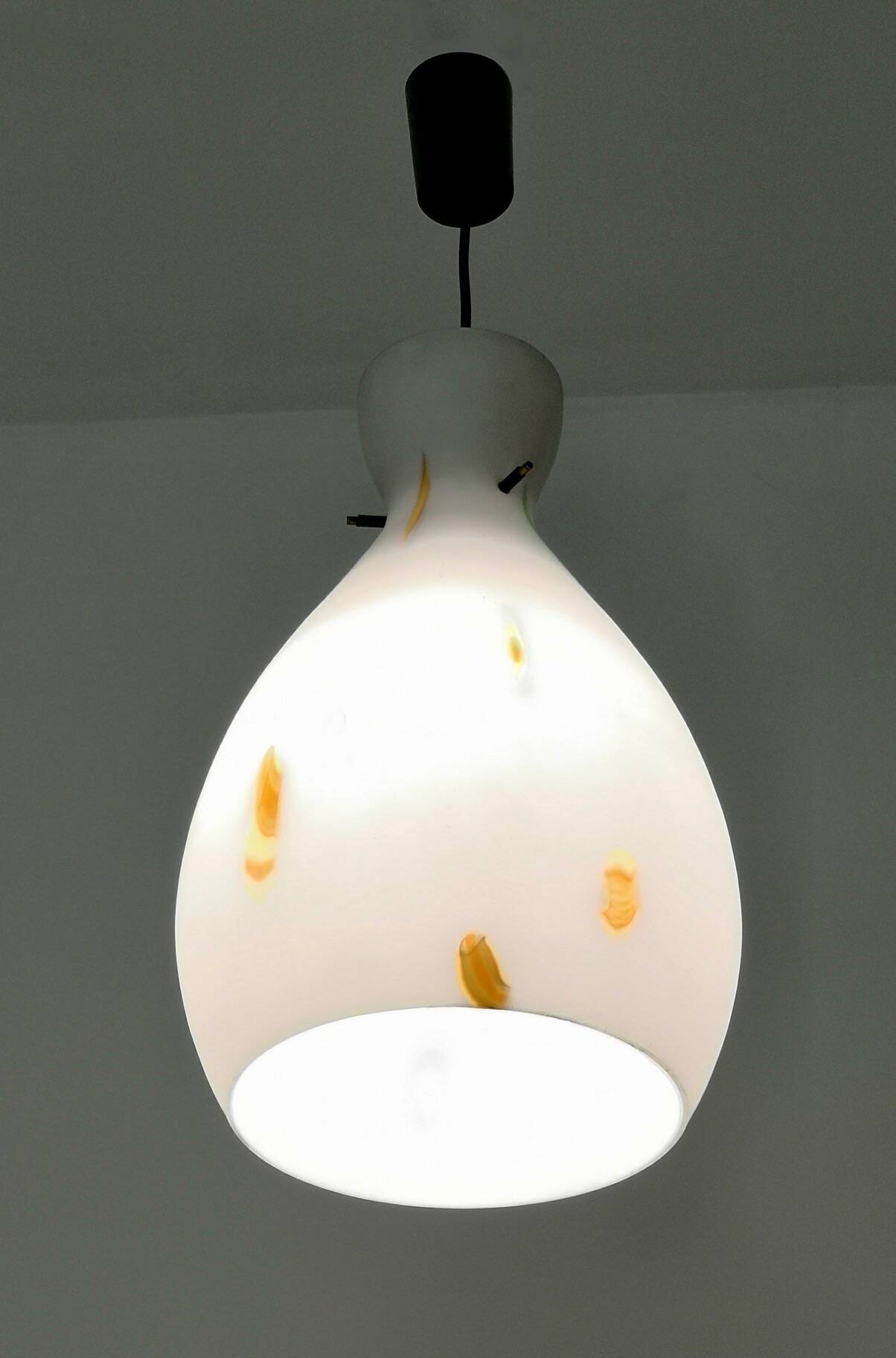 Encased and Blown Glass Pendant with Orange Murrine, Italy