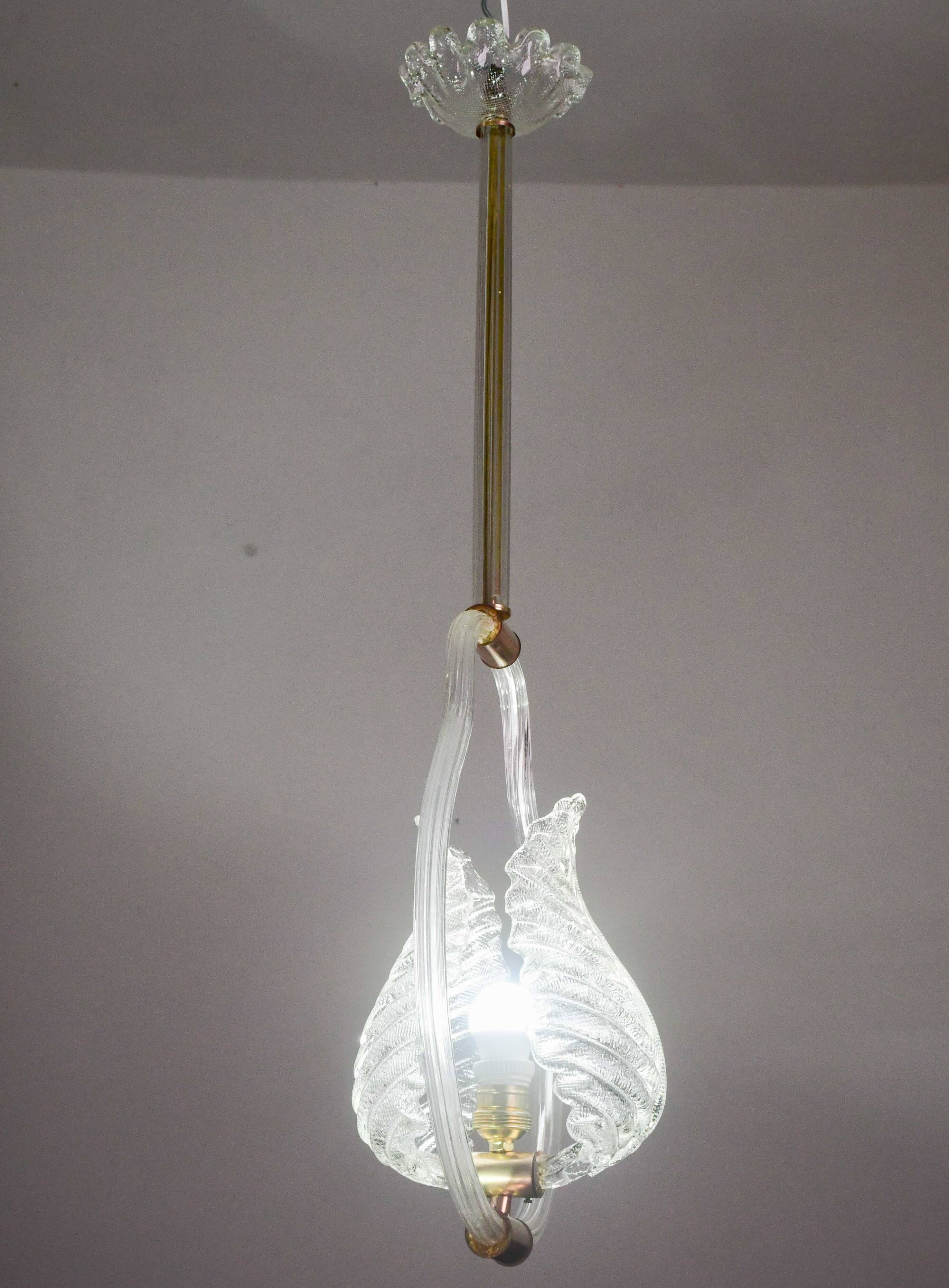Lovely transparent Art Deco Barovier e Toso pendant light Murano glass, 1930s