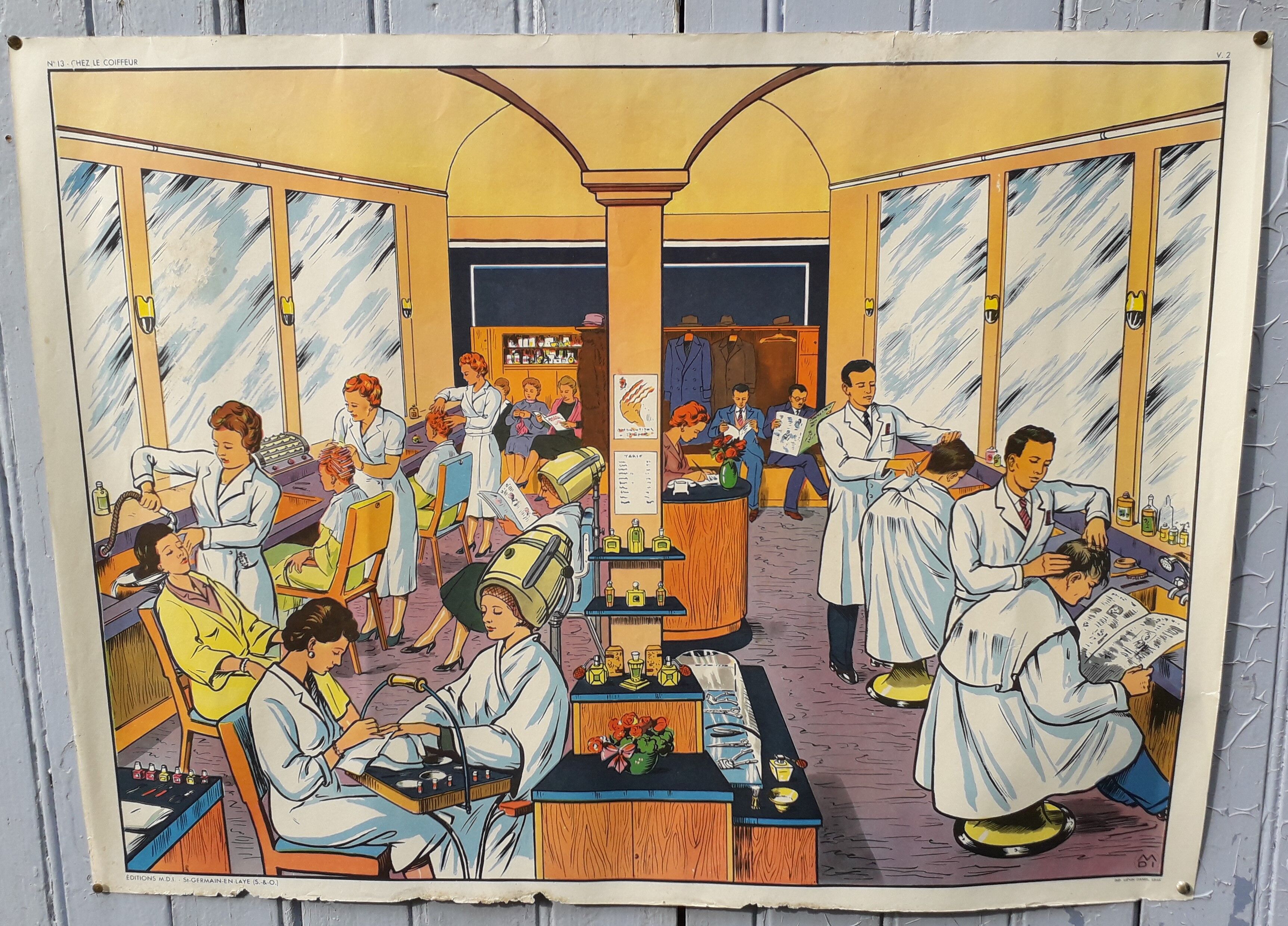 School poster "mid" at the baker's and at the hairdresser