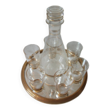 Old glass carafe liquor service with gilding vintage ice mirror tray