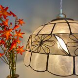 Vintage lampshade suspension in mother-of-pearl and brass
