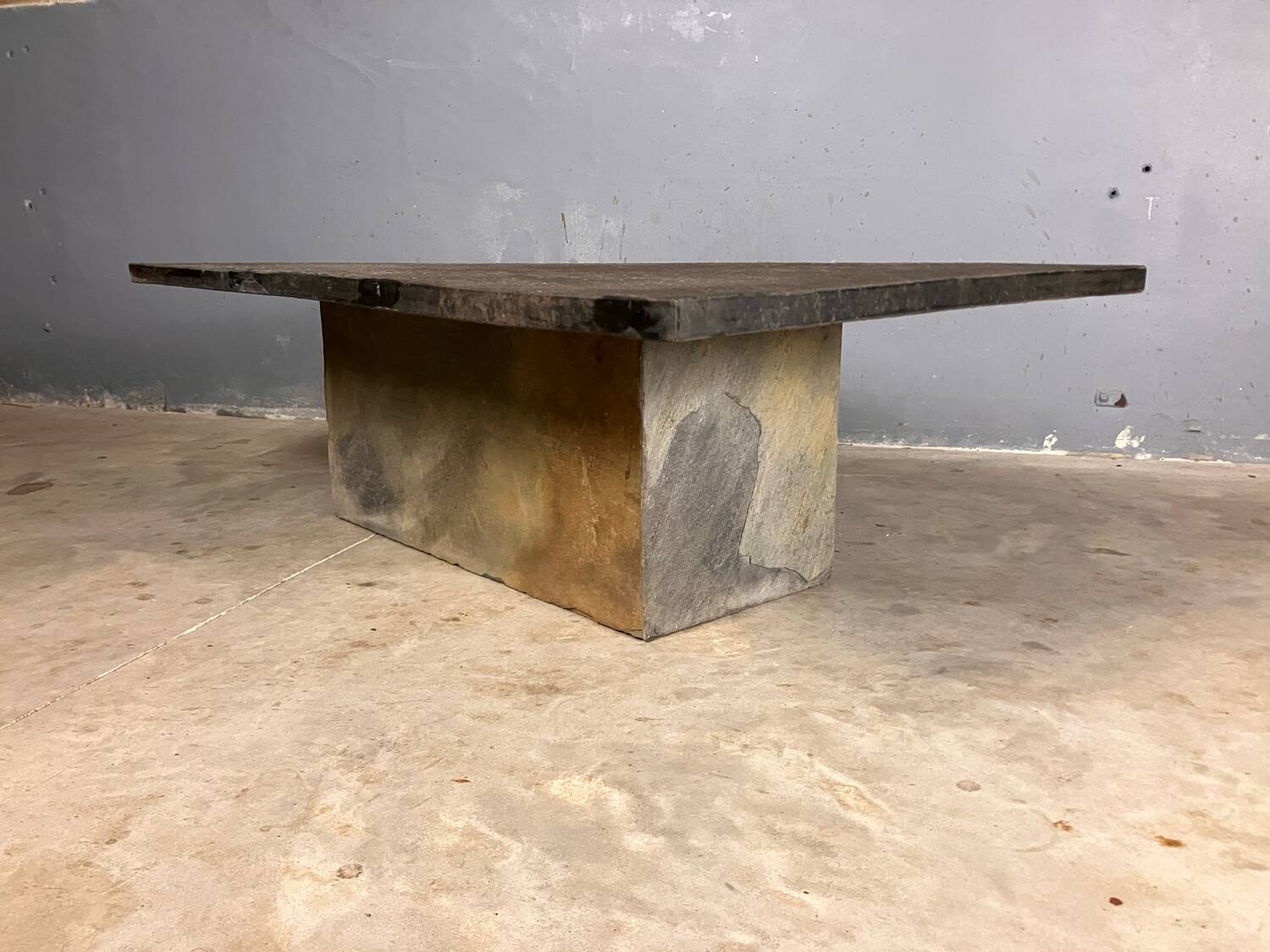 Brutalist Slate coffee table 1970s vintage