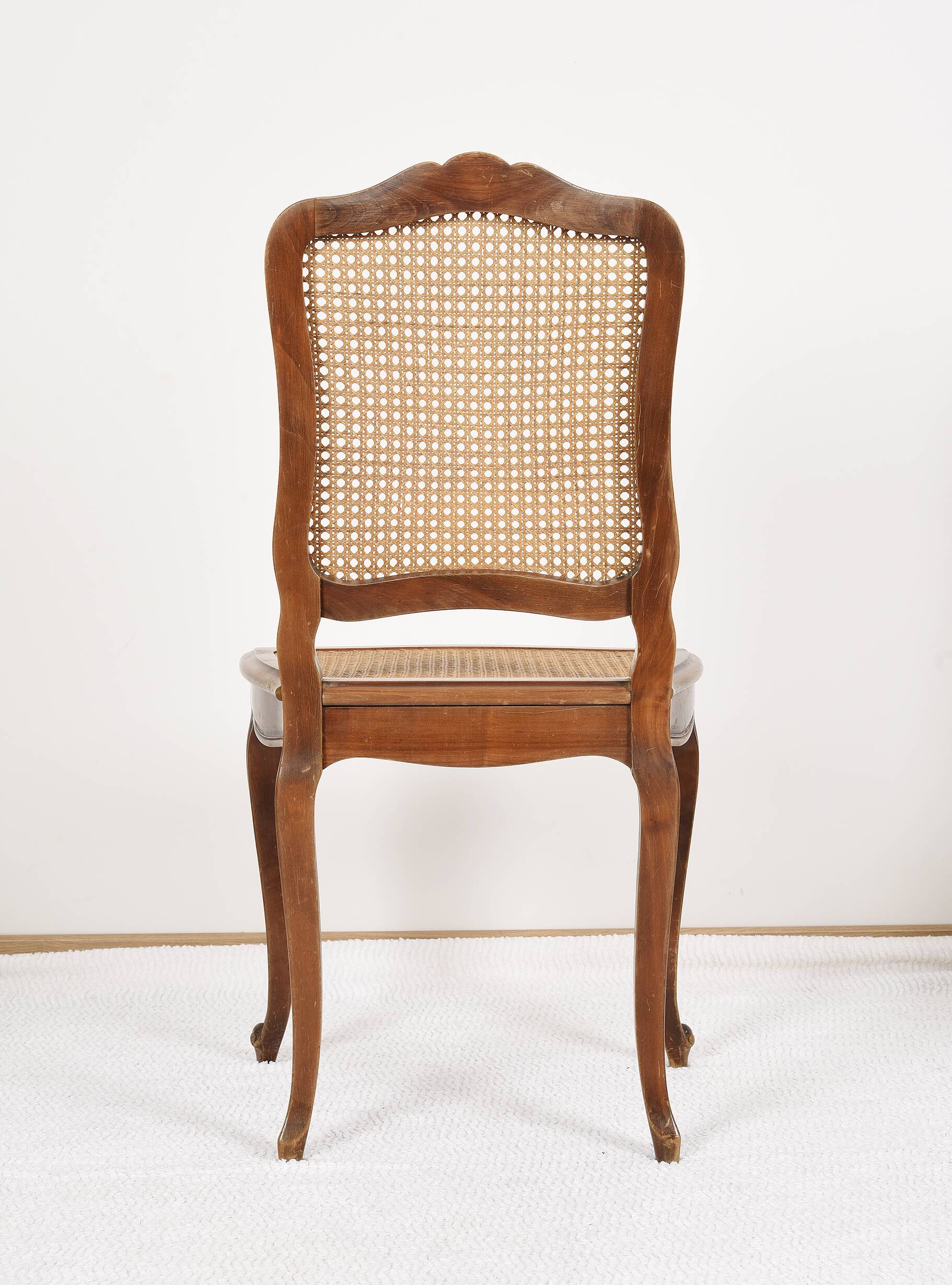 Series of 5 cane chairs, backs and seats, Louis XV style