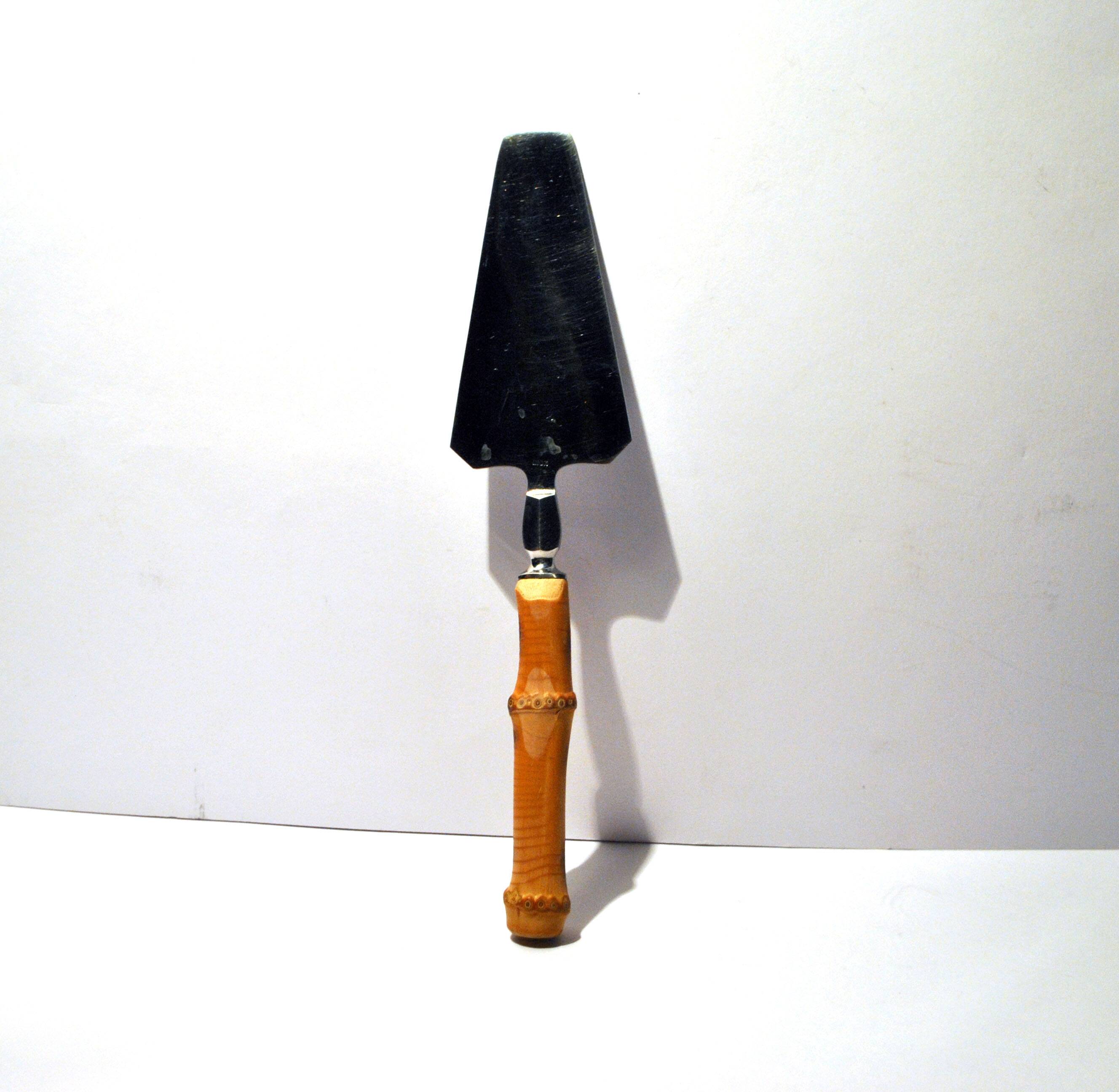 Vintage bamboo and stainless steel pie shovel Ethnic decoration