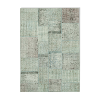 Hand-Knotted Anatolian Contemporary 170 cm x 240 cm Blue Patchwork Rug