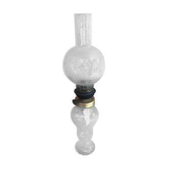 Ancienne lampe pétrole corps verre transparent