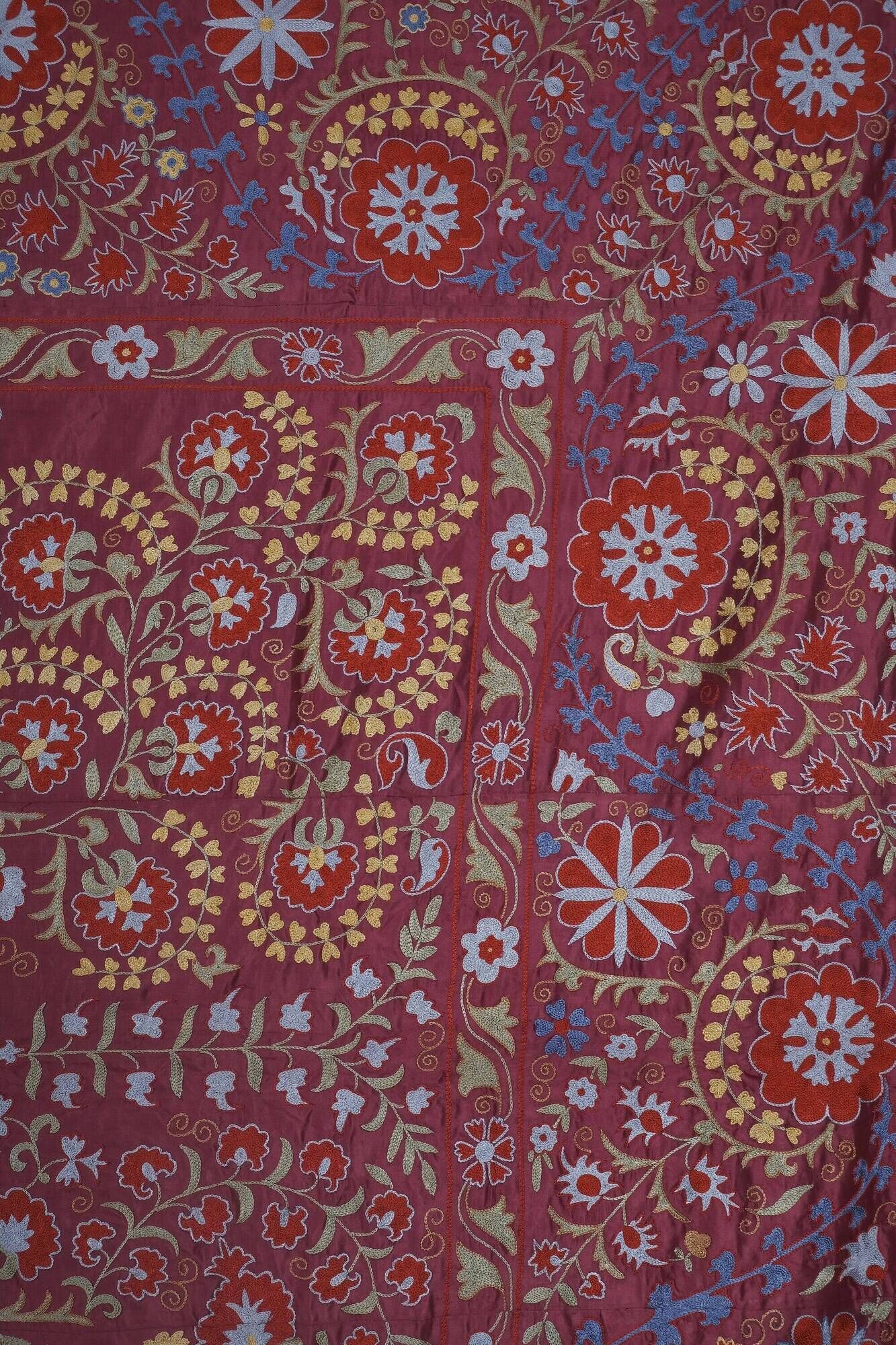 Vintage hand-embroidered Uzbek Suzani 237x300 cm