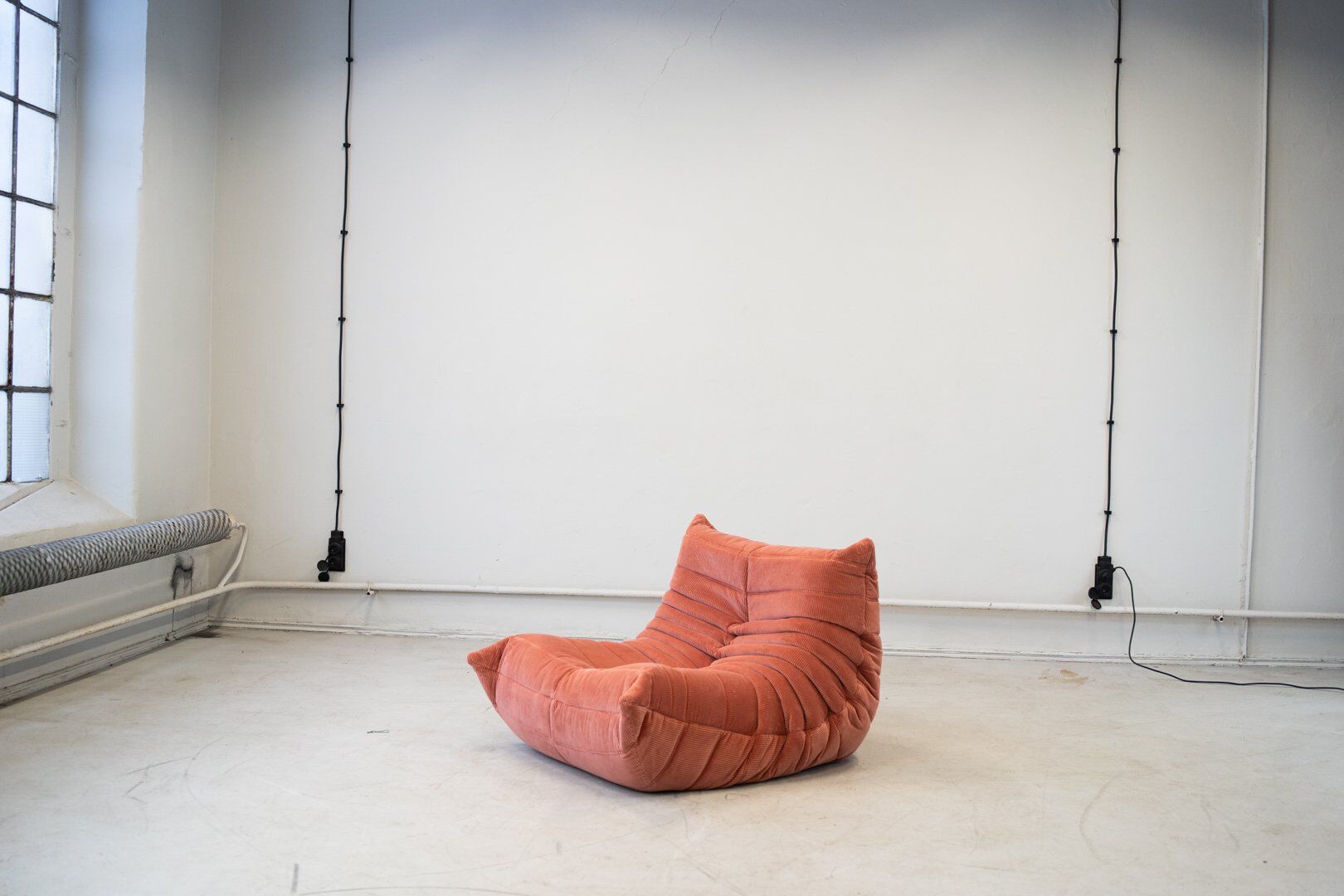 Coral corduroy Togo living room set by Michel Ducaroy for Ligne Roset, 1979, set of 5