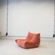 Coral corduroy Togo living room set by Michel Ducaroy for Ligne Roset, 1979, set of 5