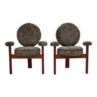 60s, Danish design by Bent Møller Jepsen, reupholstered armchairs, model "Medalie".