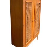 Rattan wardrobe and its compass-legged chest of drawers, 1960