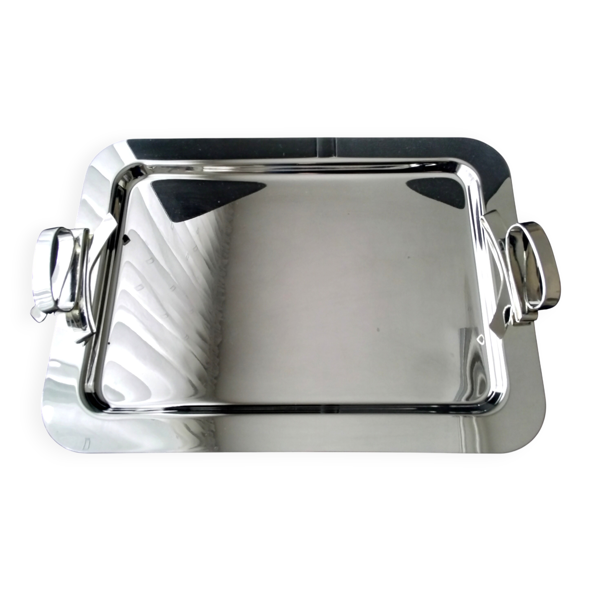 Shiny stainless steel serving platter 41.5 x 30.5 cm