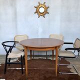 Large Scandinavian round table with 2 extensions, entirely made of teak