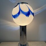 Mid – century Large glass table lamp with blue swirl , 1970s Italy