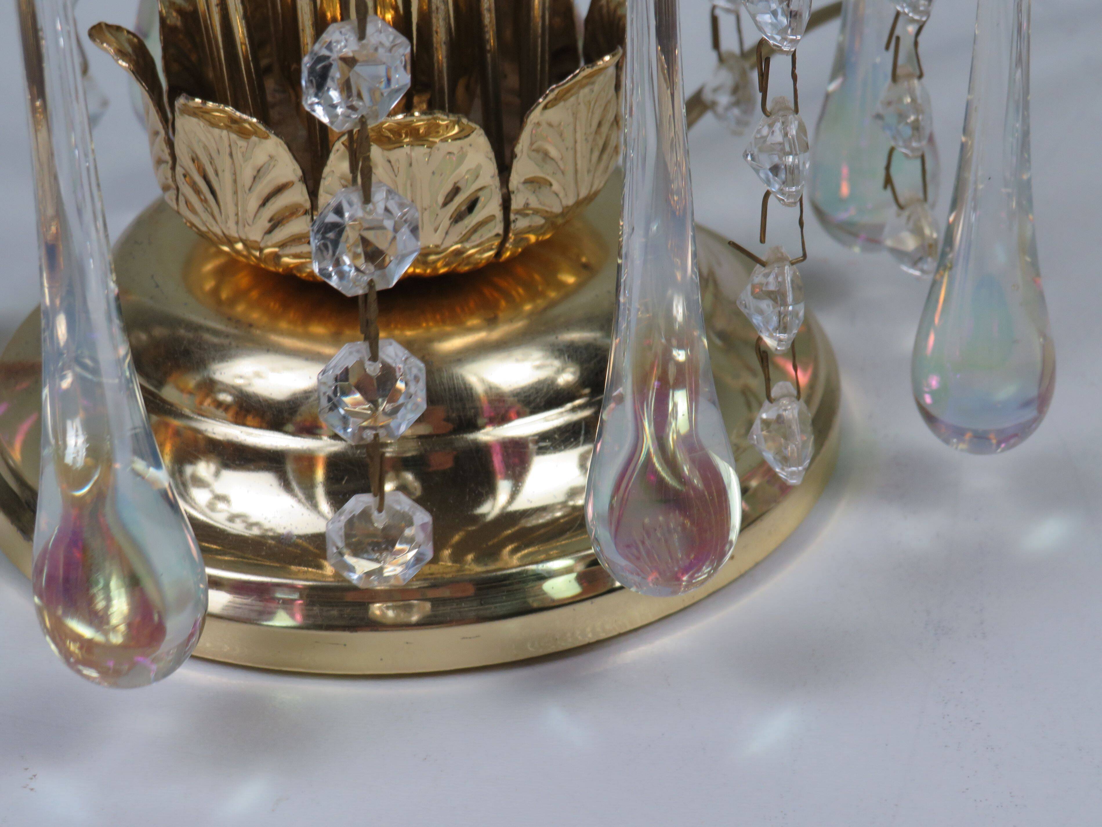 Massive Belgium vintage table lamp, brass and Murano beads