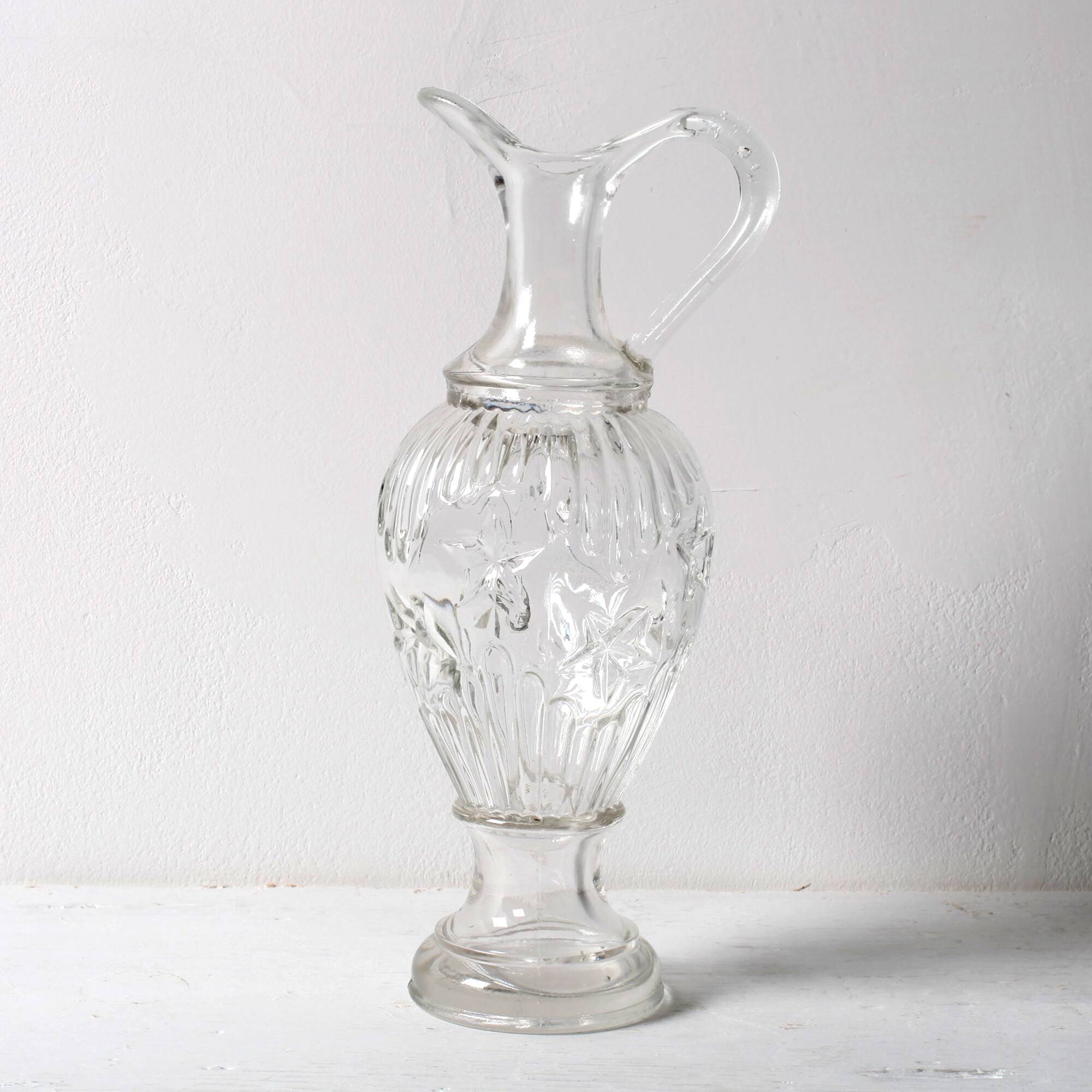 Carafe à vin en verre du milieu du siècle / Carafe à vin à motif clair / Italie / Années 1980