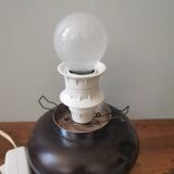 Vintage table lamp, white opaline globe, wooden base