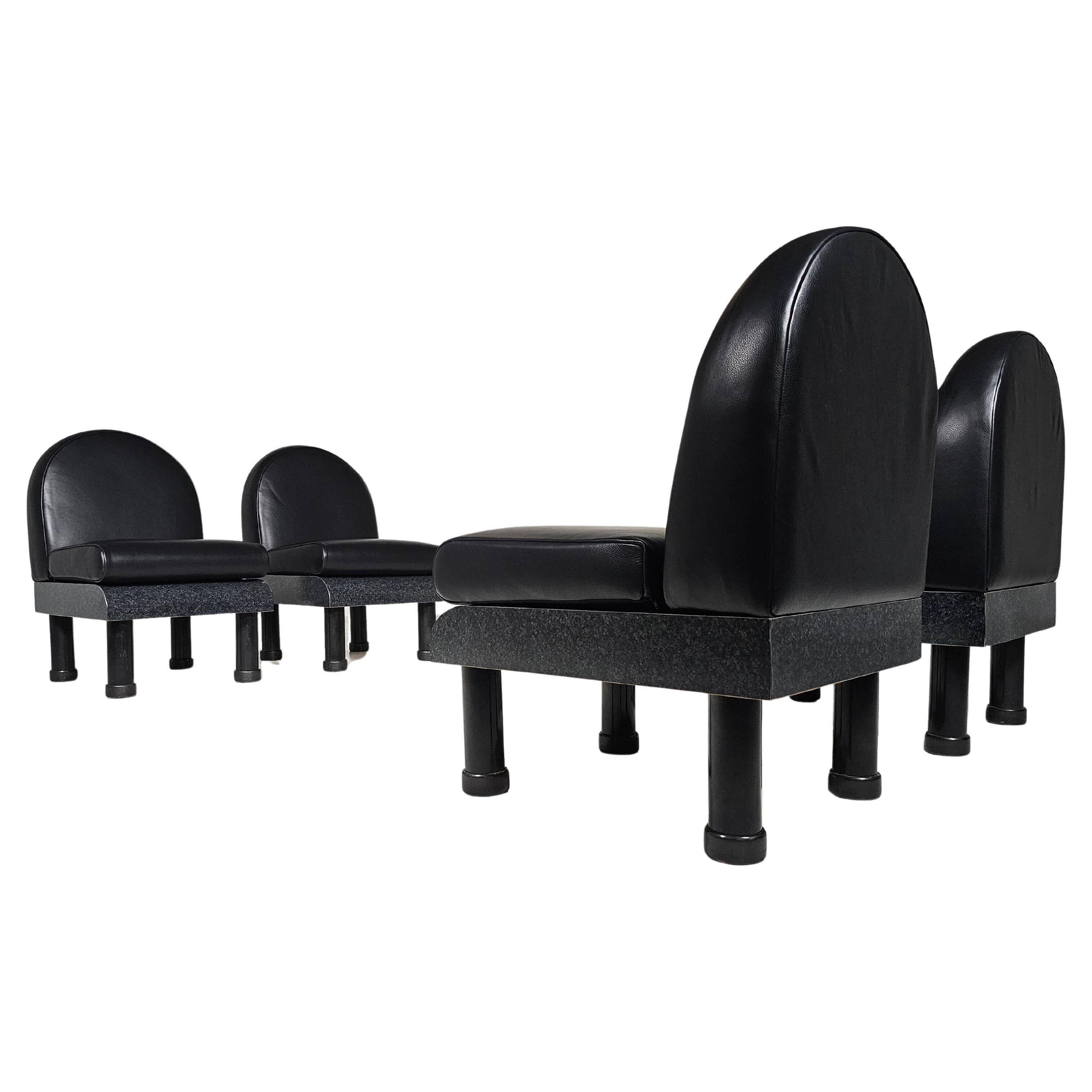 Black leather loungers , 1980.