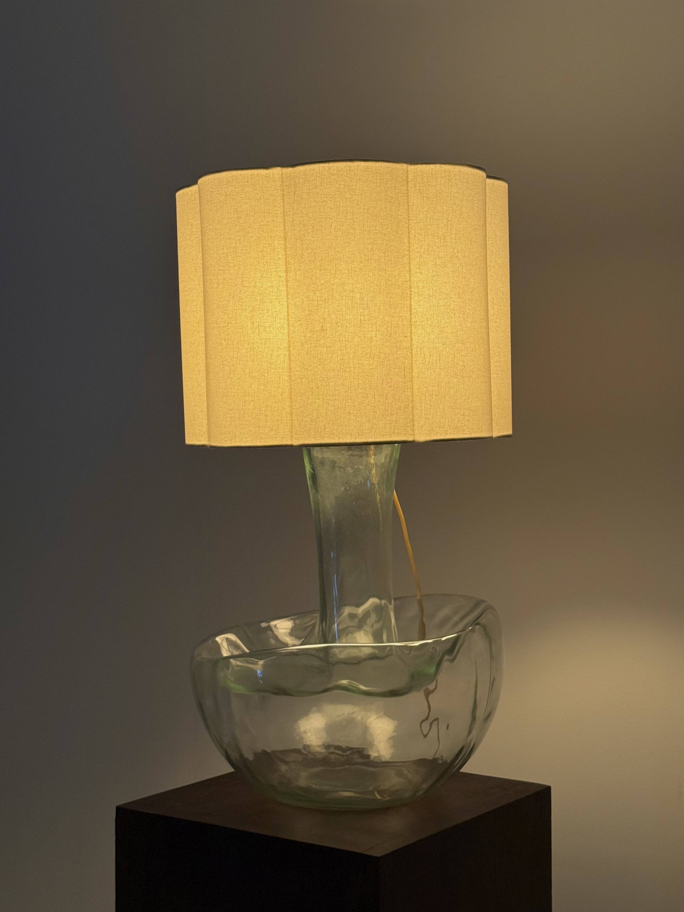 Large vintage table lamp with sculptural glass base