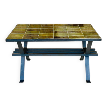 Ceramic coffee table with magazine holder, circa 1970.
