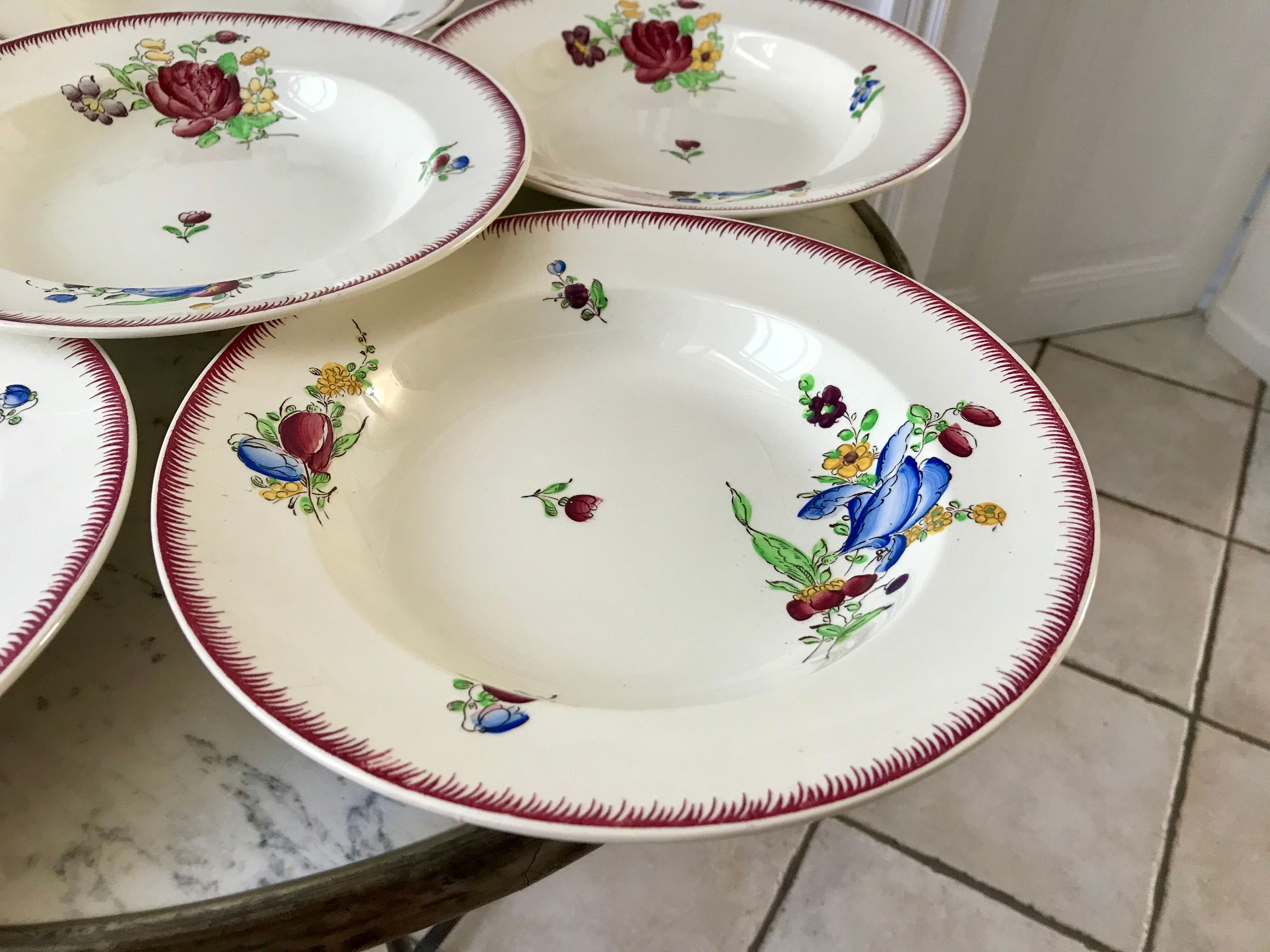 set of 6 Villeroy & Boch La Louvière soup plates, Belgian manufacture in Terre de Fer, early 20th century