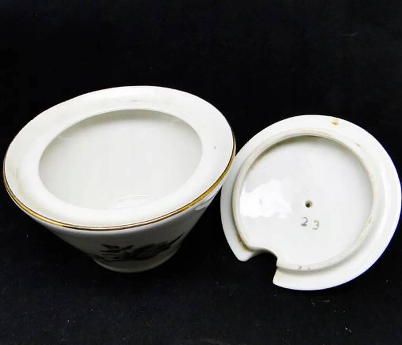 Art Nouveau sugar bowl, cream ceramics, Ćmielów, Poland, 1960s