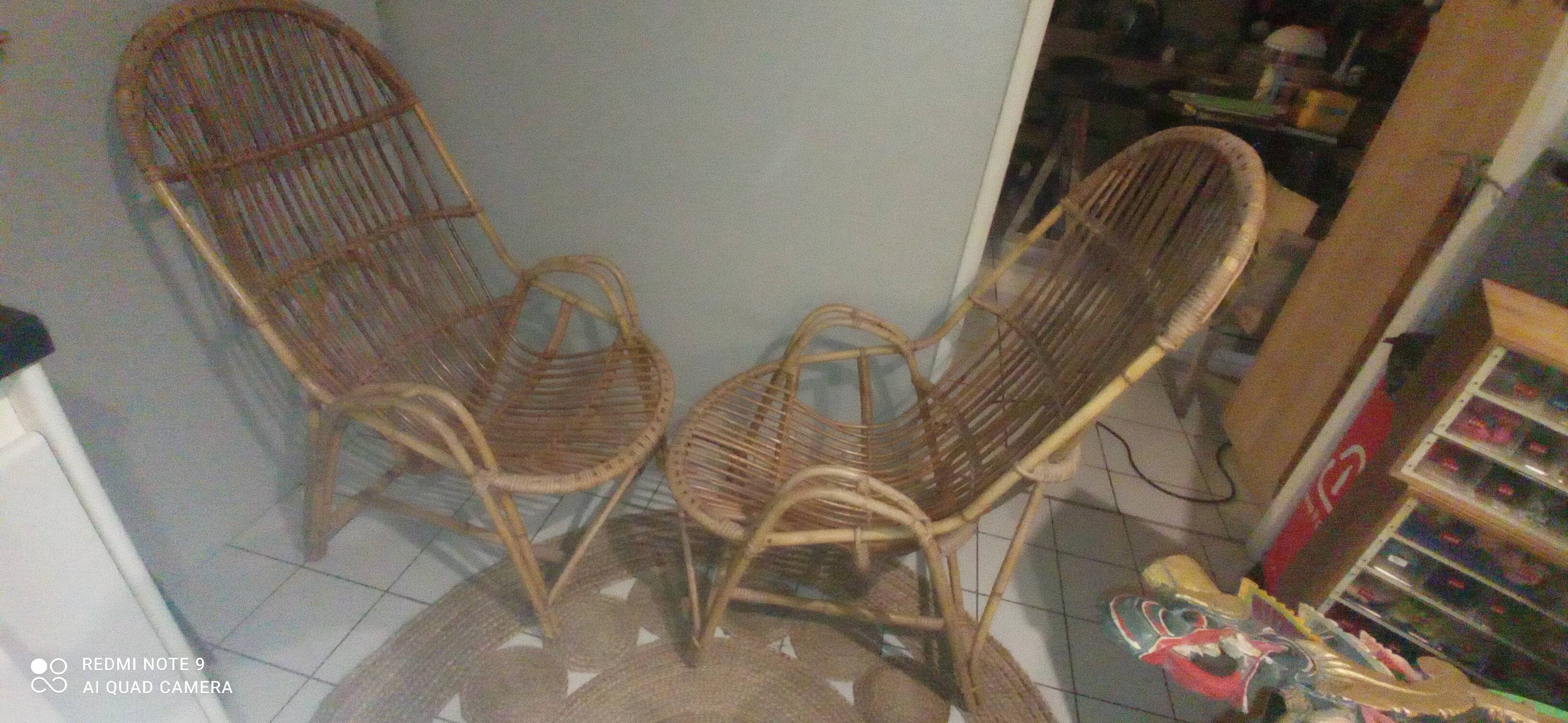 Pair of vintage rattan/wicker armchairs from the 70s