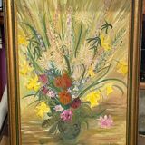 bouquet of flowers - oil or acrylic on canvas, signed Collot Bernard 1982