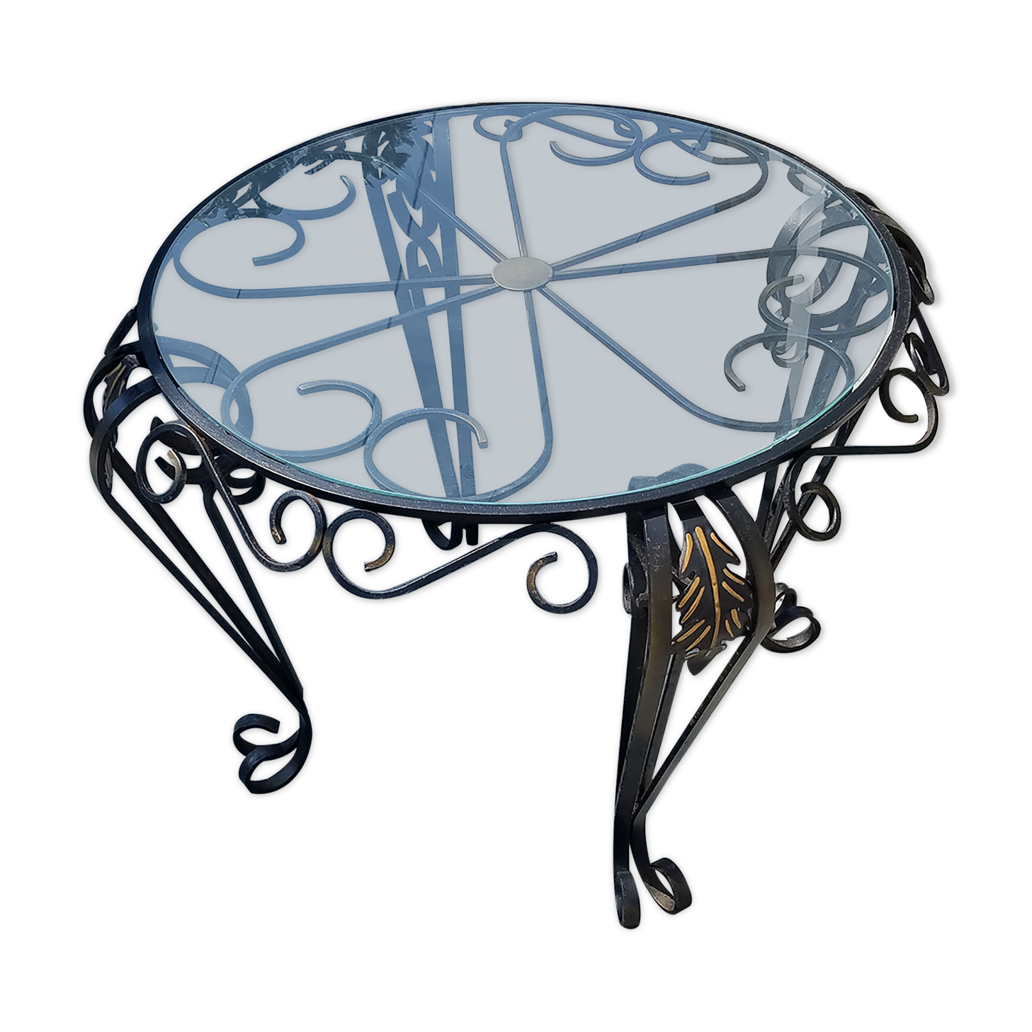 Wrought iron and glass round table