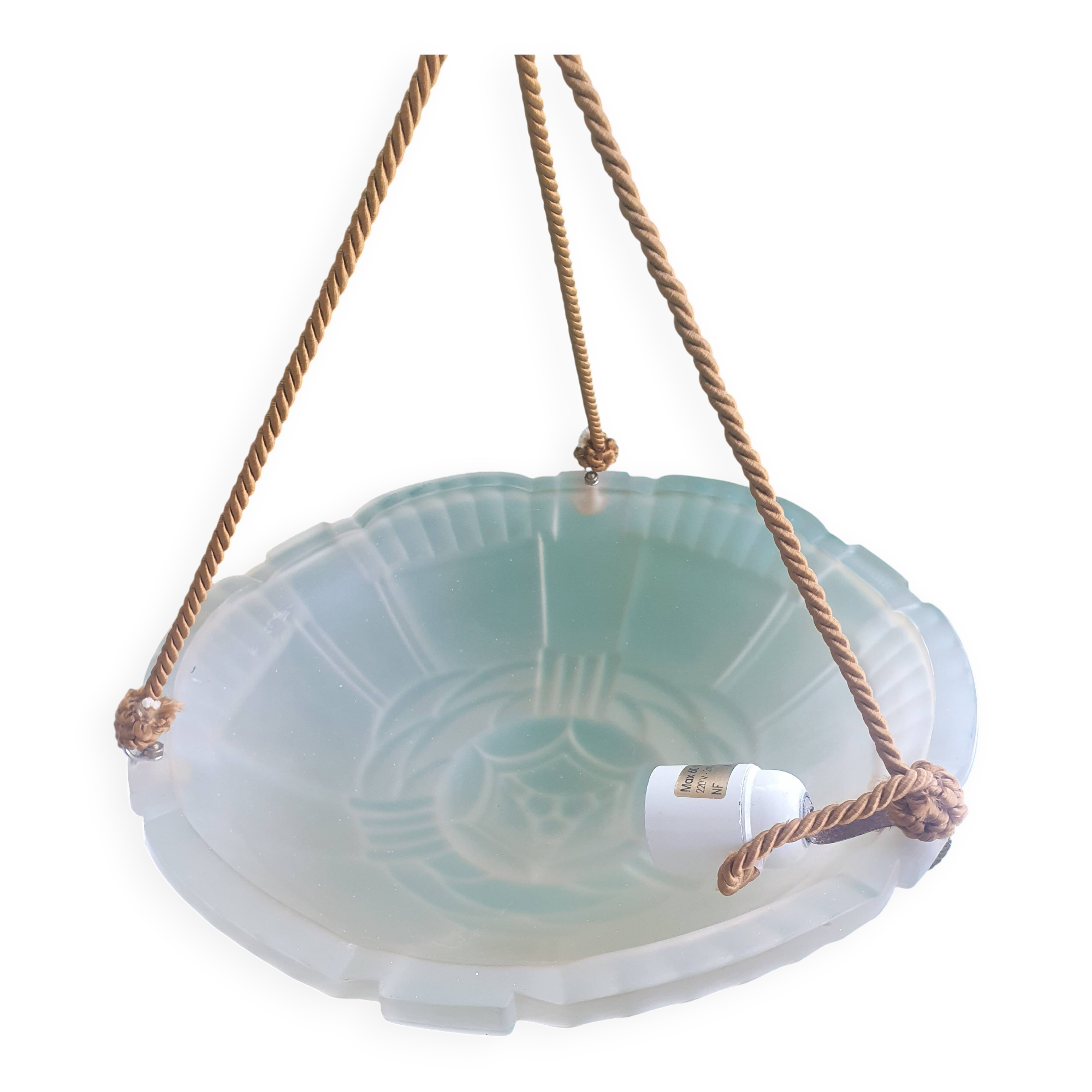 Suspension vasque en verre pressé décor floral Art Déco Artistar France