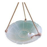 Suspended basin in pressed glass with floral Art Deco decoration, Artistar France.