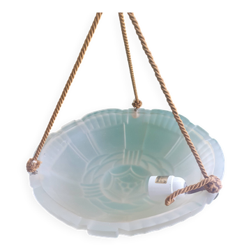 Suspension vasque en verre pressé décor floral Art Déco Artistar France