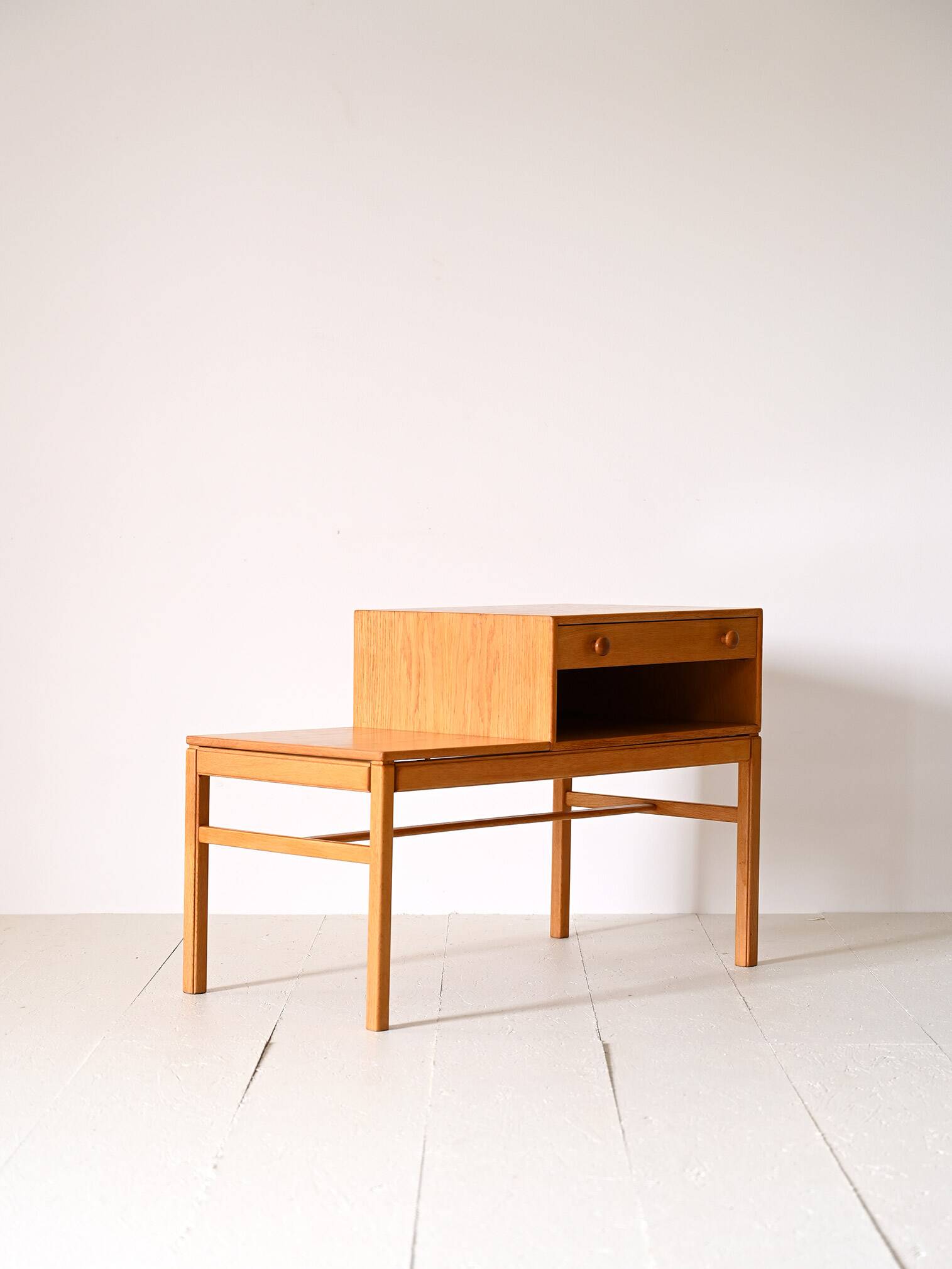 Scandinavian oak bench with drawer