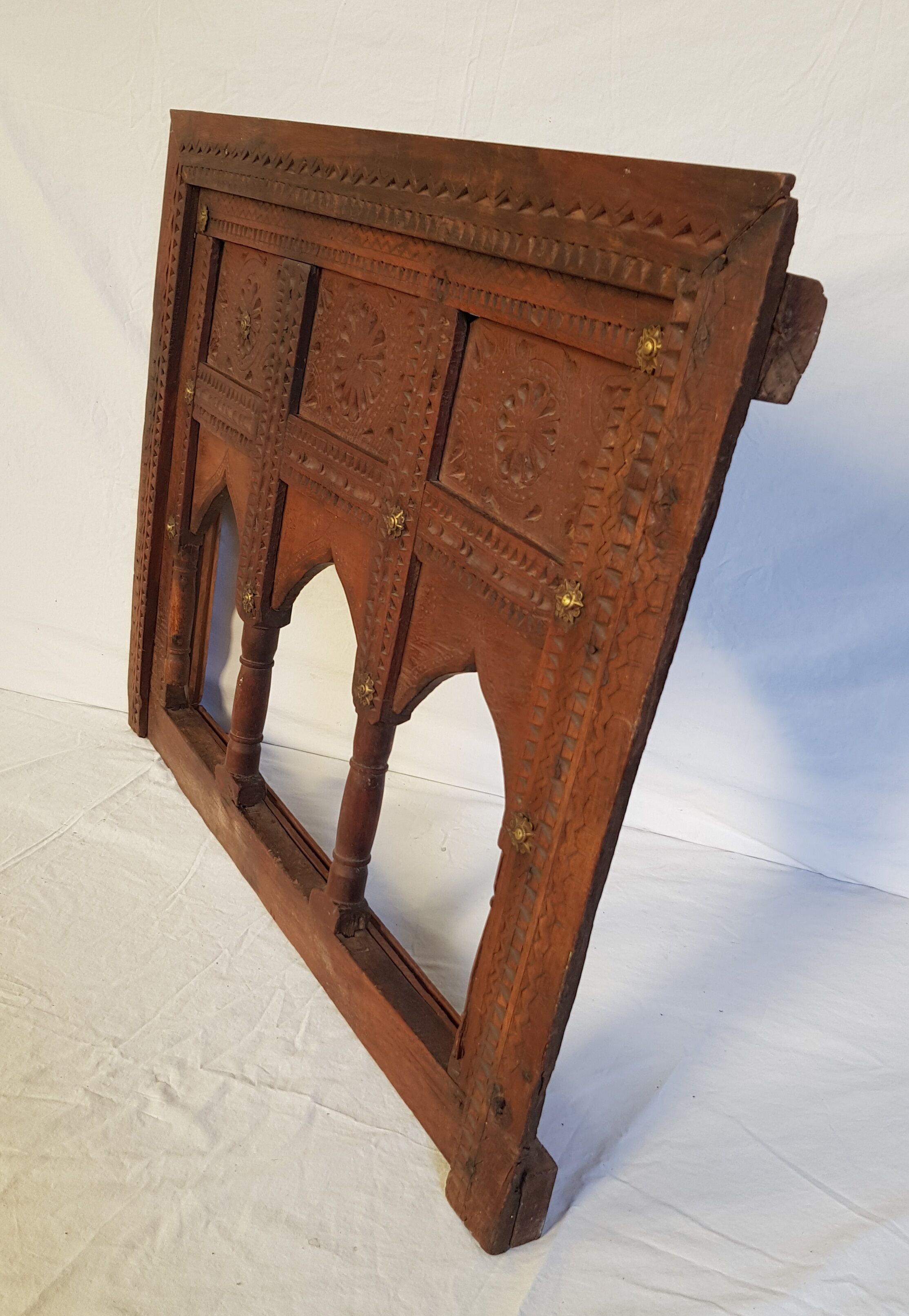 Carved wooden window with rear support for possible mirror