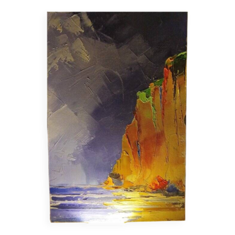 Oil on canvas entitled "Les Falaises" painted in 2012 by Nadine Bellais