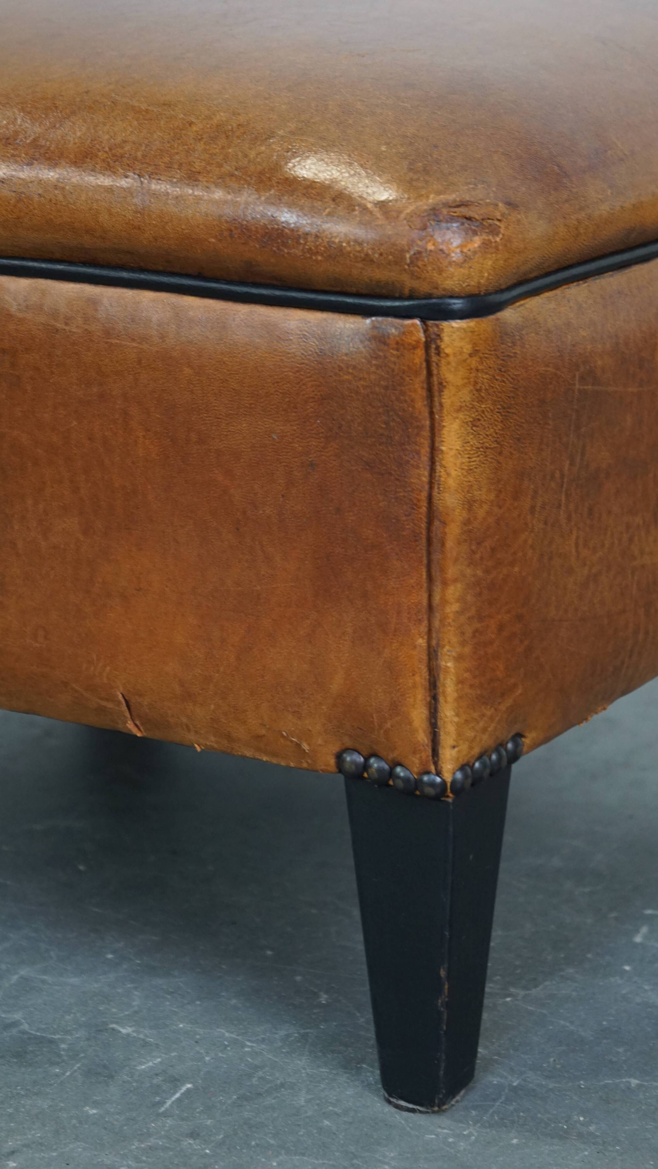 Large square sheepskin leather ottoman