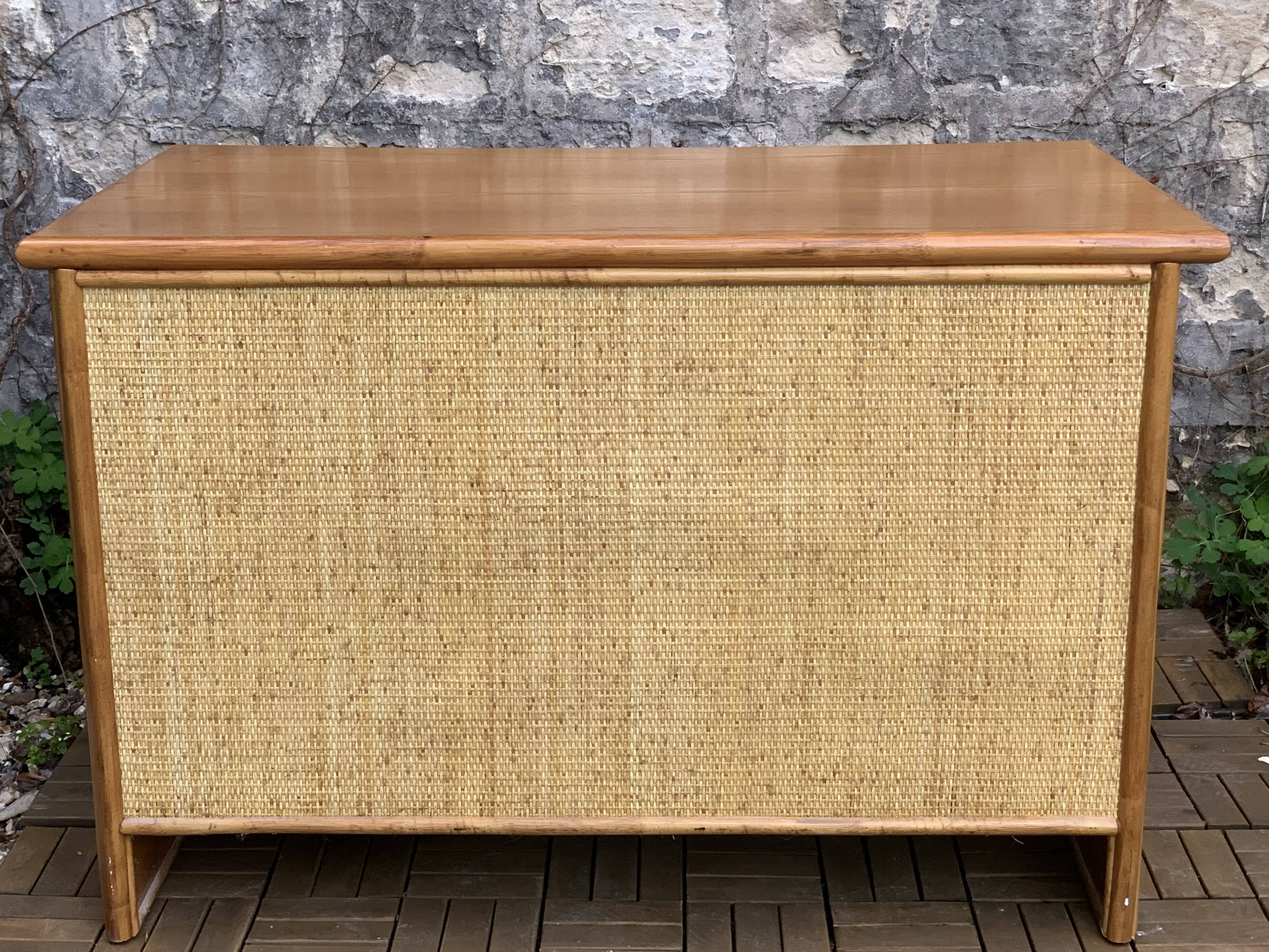 Vintage rattan and woven wicker desk 1970