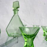 Green glass Art Deco liquor  set, Czechoslovakia 1920s-1930s