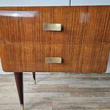 Mid Century Chest of Drawers in Mahogany, Brass and Glass