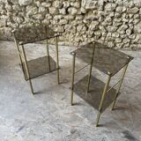 Pair of glass side tables with gilded feet