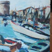 Marine painting, the port of La Rochelle, 1950s