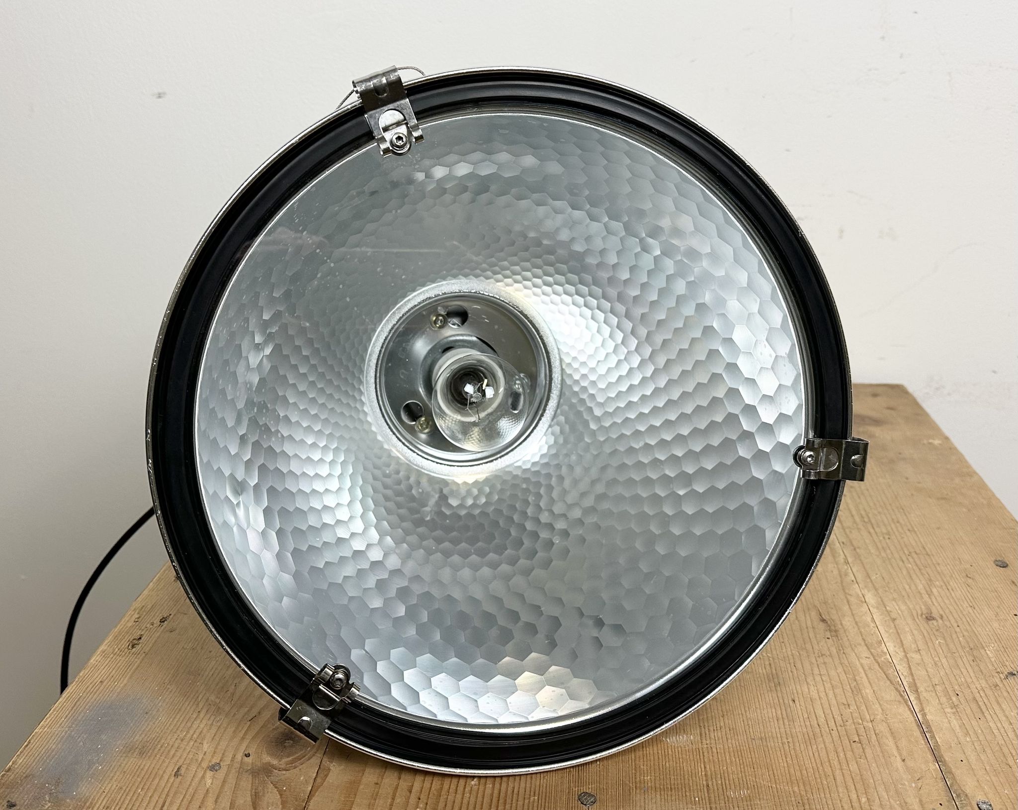 Industrial pendant lamp with glass cover by charles keller for zumtobel, 1990s