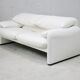 Maralunga sofa by Vico Magistretti, Cassina, white leather, Italy, circa 1970