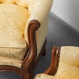 Coppia di poltrone stile luigi filippo legno tessuto giallo xix