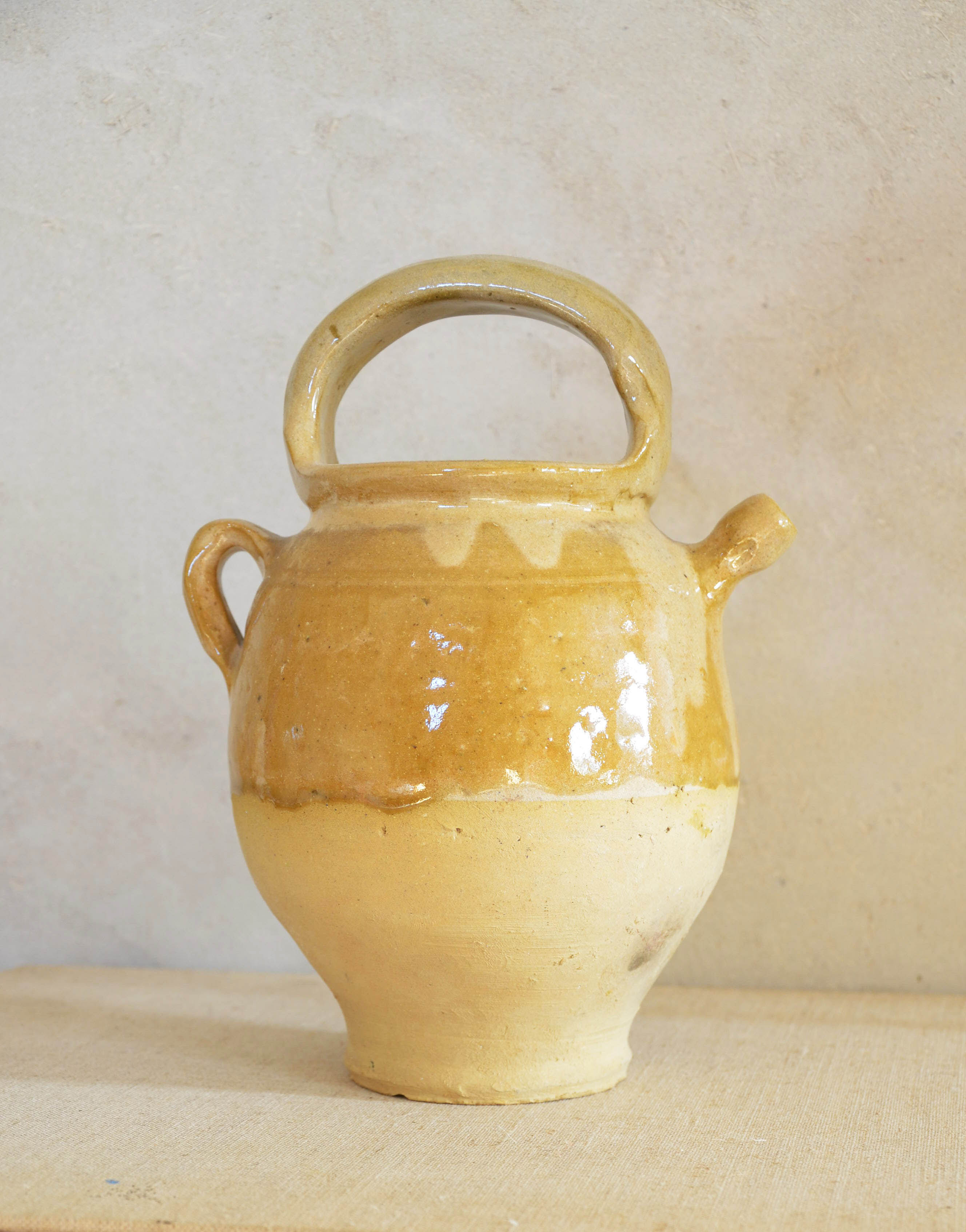 Yellow glazed gargoulette, Provençal jug pitcher